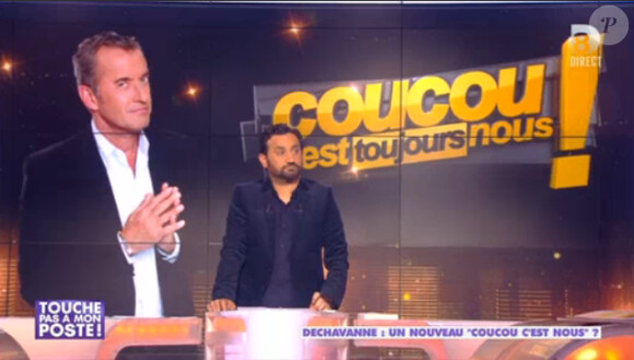 Cyril Hanouna dans "Touche pas à mon poste", le mercredi 21 mai 2014 sur D8. L'animateur annoncait la possibilité d'un retur à l'antenne de "Coucou c'est nous !". 