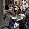 Exclusif - Eros Ramazzotti, sa compagne Marica Pellegrinelli et leur fille Raffaella Maria de passage à Bruxelles en Belgique, le 18 avril 2013.