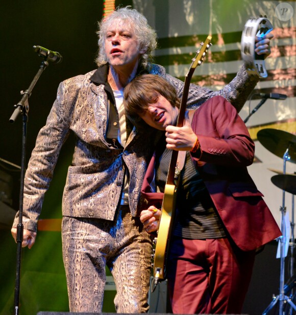 Bob Geldof sur scène avec son groupe les Boomtown Rats au Wychwood Festival 2014 dans le cadre de la Cheltenham Racecourse (Gloucestershire), le 1er juin 2014.