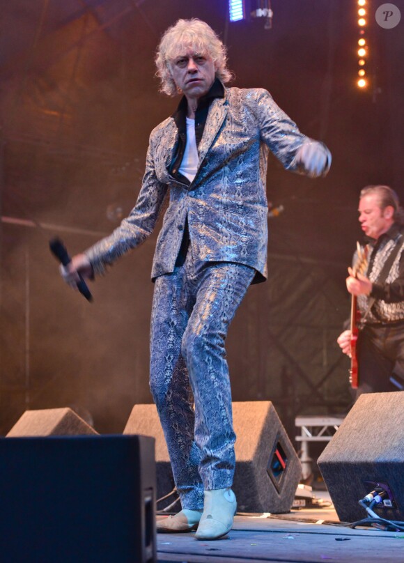 Bob Geldof en concert avec son groupe les Boomtown Rats au Wychwood Festival 2014 dans le cadre de la Cheltenham Racecourse (Gloucestershire), le 1er juin 2014.