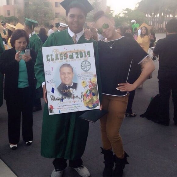 Christopher Wallace Jr., fils de Notorious B.I.G et Faith Evans, lors de sa remise de diplôme au lycée catholique de Santa Monica. Photo postée le 30 mai 2014.