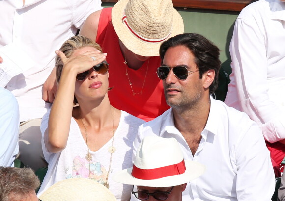 Sylvie Tellier et son compagnon Laurent à la finale homme des Internationaux de France de tennis de Roland Garros à Paris le 8 juin 2014.