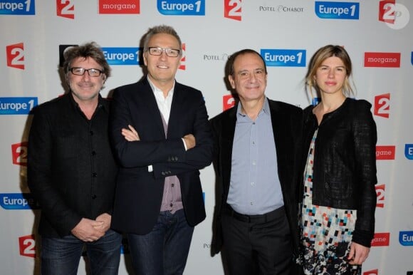 Laurent Ruquier et Gérard Miller lors de la présentation de On ne demande qu'à le connaître au Théâtre Antoine dont il est propriétaire à Paris, le 2 décembre 2012.