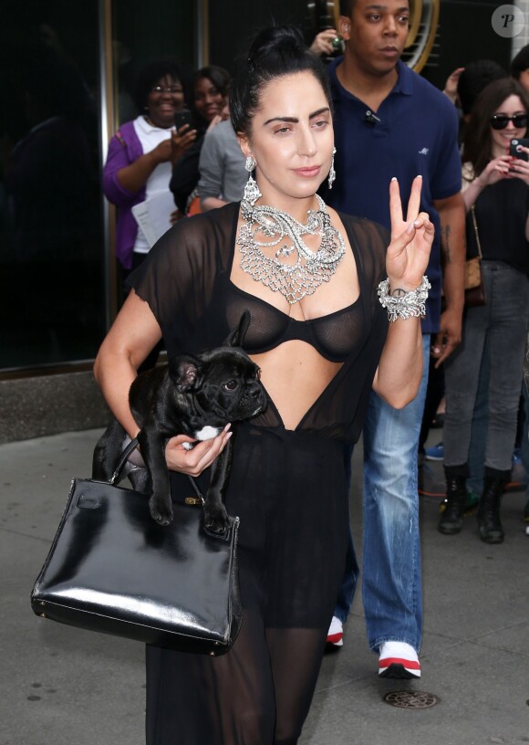 Lady Gaga dans les rues de New York en compagnie de son chien Asia, le 12 juin 2014.