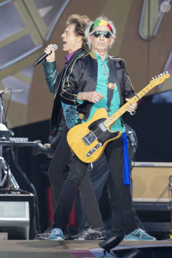 Keith Richards et Mick Jagger au concert des Rolling Stones au Stade de France à Paris, le 13 juin 2014.