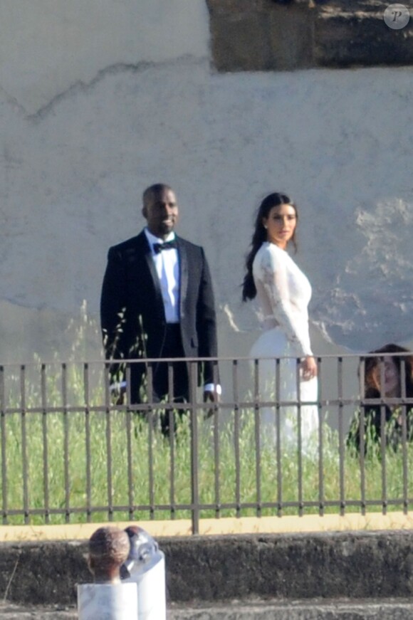Exclusif - Kim Kardashian et Kanye West lors de leur mariage au Fort Belvedere à Florence en Italie, le 24 mai 2014. 
