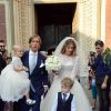 Massimo Ambrosini lors de son mariage religieux avec sa belle Paola Angelini, entouré de leurs enfants Federico et Angelica, en l'église Santa Maria Del Carmine, le 21 juin 2014