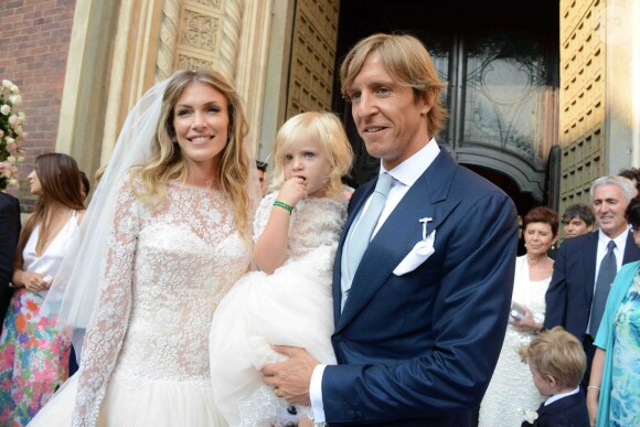 Massimo Ambrosini lors de son mariage religieux avec Paola Angelini, avec sa fille Angelica, en l'église Santa Maria Del Carmine, le 21 juin 2014