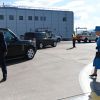 La reine Elizabeth II et le prince Philip ont atterri à l'aéroport George Best de Belfast où ils ont notamment été accueillis par la Secrétaire d'Etat d'Irlande du Nord, Theresa Villiers, le 23 juin 2014.