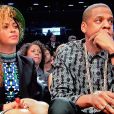 Beyoncé Knowles et Jay Z - Beyoncé Knowles et Jay Z ( copropriétaire de l'équipe de basket ball des Nets de Brooklyn) assitent au match contre Les Rockets de Houston au Barclays Center à New York le 1er avril 2014.