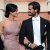 Le prince Carl Philip de Suède et Sofia Hellqvist au Mariage de Gustaf Magnuson (fils de la soeur du roi Carl Gustav) et Vicky Andren au chateau d'Ulriksdals a Stockholm, le 31 aout 2013.