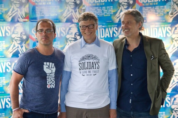Luc Barruet, créateur du festival, Bill Gates et Antoine de Caunes - Festival Solidays 2014 à Paris le 27 juin 2014.