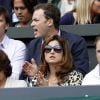 Mirka Federer lors de la finale de son époux Roger Federer opposé à Novak Djokovic, le 6 juillet 2014 au All England Lawn Tennis and Croquet Club de Wimbledon
