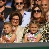 Mirka Federer avec ses filles Charlene et Myla, lors de la finale de son époux Roger Federer opposé à Novak Djokovic, le 6 juillet 2014 au All England Lawn Tennis and Croquet Club de Wimbledon