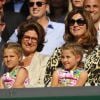 Mirka Federer avec ses filles Charlene et Myla, a assisté avec émotion à la finale de son époux Roger Federer opposé à Novak Djokovic, le 6 juillet 2014 au All England Lawn Tennis and Croquet Club de Wimbledon
