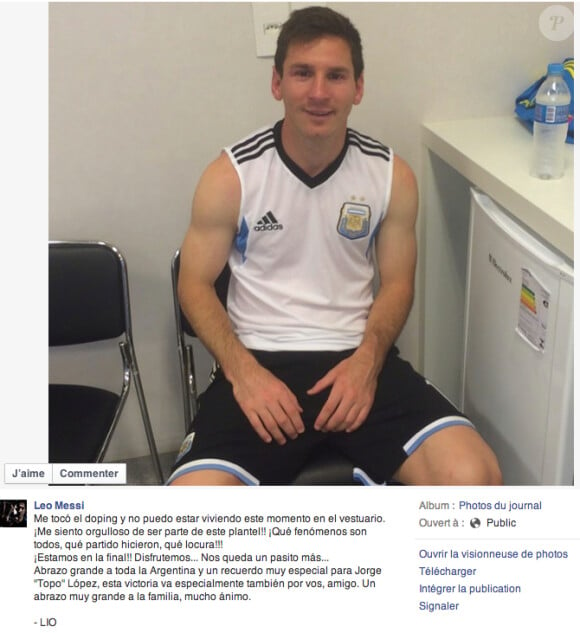 Lionel Messi rend hommage à Jorge "Topo" Lopez, journaliste mort quelques heureus plus tot, sur Facebook le 9 juillet 2014