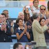 Le prince Albert de Monaco, son neveu Andrea Casiraghi et Tatiana Santo Domingo étaient dans les tribunes du Maracana à Rio de Janeiro le 4 juillet 2014 lors du match France-Allemagne en quart de finale de la Coupe du monde de football.