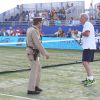 Björn Borg et le gendarme de Saint-Tropez -lors de la 4ème édition du Classic Tennis Tour à Saint-Tropez, le 12 juillet 2014.