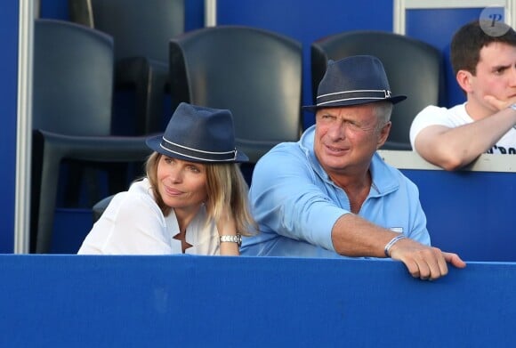 Christian Courtin-Clarins et sa femme Karine lors de la 4ème édition du Classic Tennis Tour à Saint-Tropez, le 12 juillet 2014.