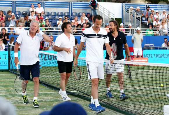 Björn Borg, Fabrice Santoro, Michaël Llodra et Henri Leconte lors de la 4ème édition du Classic Tennis Tour à Saint-Tropez, le 12 juillet 2014.