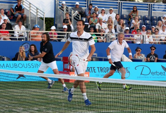 Henri Leconte, Michaël Llodra et Björn Borg lors de la 4ème édition du Classic Tennis Tour à Saint-Tropez, le 12 juillet 2014.