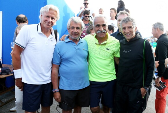 Björn Borg, Michel Boujenah, Mansour Bahrami et Nagui lors de la 4ème édition du Classic Tennis Tour à Saint-Tropez, le 12 juillet 2014.
