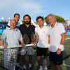 Jean-Pierre Tuveri (le maire de Saint-Tropez), Michaël Llodra, Henri Leconte, Fabrice Santoro et Björn Borg lors de la 4ème édition du Classic Tennis Tour à Saint-Tropez, le 12 juillet 2014.