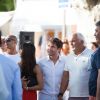 Fabrice Santoro et Christian Bîmes lors d'une partie de pétanque organisée en marge de la 4ème édition du Classic Tennis Tour à Saint-Tropez, le 11 juillet 2014.