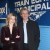 Wendy Bouchard et Nicolas Poincaré - Départ du train Europe 1 des municipales 2014 en partenariat avec SNCF et SFR à la gare Saint-Lazare à Paris le 2 février 2014.