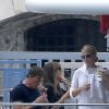 Sylvester Stallone, son épouse Jennifer Flavin et leurs filles Sistine, Sophia et Scarlet embarquent sur le luxueux bateau à Nice, le 25 juillet 2014