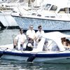 Cameron Diaz et son compagnon Benji Madden quittent leur luxueux bateau ancré au large de Saint-Jean-Cap-Ferrat, synonyme de fin de vacances, le 26 juillet 2014 au port de Beaulieu-sur-mer.