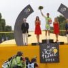 Alessandro De Marchi (coureur le plus combatif). A sa gauche, Marion Rousse, compagne de Tony Gallopin. Arrivée du Tour de France 2014, le 27 juillet 2014 sur les Champs-Elysées.