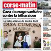 Le mariage d'Hélène Filllières et Matthieu Tarot fait la une de Corse-Matin, lundi 28 juillet 2014.