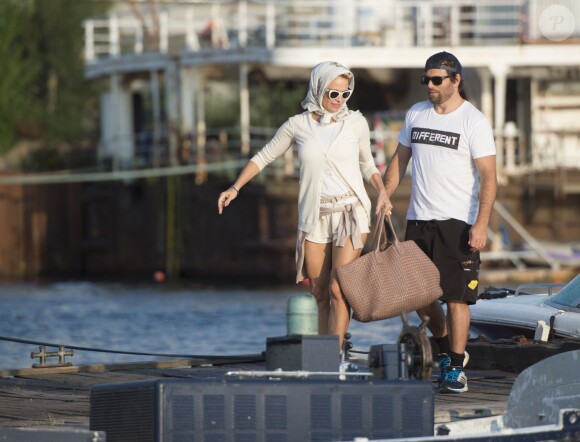 Pamela Anderson et son mari Rick Salomon à Copenhague, le 29 juillet 2014. 