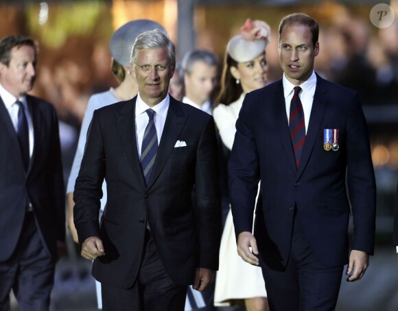 (L-R) Britain's Prime Minister David Cameron, Belgium's Queen Mathilde and King Philippe, Britain's Catherine, Duchess of Cambridge and her husband Prince William attend a ceremony at St. Symphorien Military Cemetery in Mons Belgium on August 4, 2014. Dignitaries attended ceremonies to commemorate the 100th anniversary of the outbreak of World War I (WWI). Photo by Francois Lenoir/PA Photos/ABACAPRESS.COM05/08/2014 - Mons