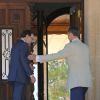 Le roi Felipe VI d'Espagne reçoit le Premier ministre Mariano Rajoy pour la première fois au palais de Marivent à Palma de Majorque, le 8 août 2014.