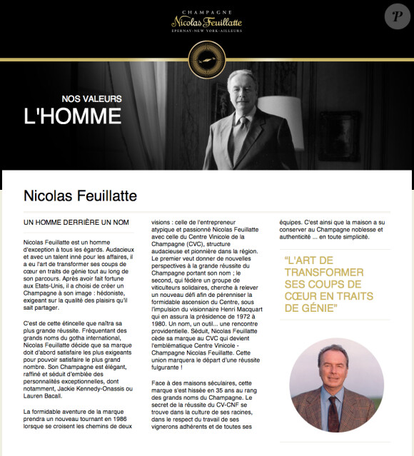 Nicolas Feuillatte, fondateur de la marque de champagne éponyme, est décédé le 10 août 2014 à 88 ans.