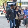 Exclusif - Gemma Arterton a été rejointe par son nouveau compagnon, l'assistant-réalisateur français Franklin Ohanessian, sur le tournage de son nouveau film A hundred Streets. L'actrice et son compagnon se sont promenés main dans la main dans les rues de Chelsea à Londres le 9 août 2014