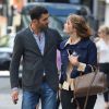 Exclusif - L'actrice britannique Gemma Arterton a été rejointe par son nouveau compagnon, l'assistant-réalisateur français Franklin Ohanessian, sur le tournage de son nouveau film A hundred Streets. L'actrice et son compagnon se sont promenés main dans la main dans les rues de Chelsea à Londres le 9 août 2014