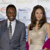 Pelé et sa jolie fiancée Marcia Cibele Aoki à Monaco le 17 Avril 2012.