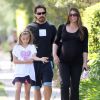 Exclusif - Christian Bale se promène avec sa femme enceinte Sibi Blazic et leur fille Emmeline à Santa Monica le 24 juin 2014.