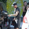 David Beckham à la sortie du SoulCycle avec sa femme Victoria à Brentwood, le 21 août 2014.