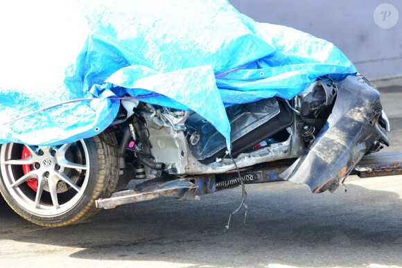 La Porsche de Lindsay Loha, détruite après son accident. Juin 2012.