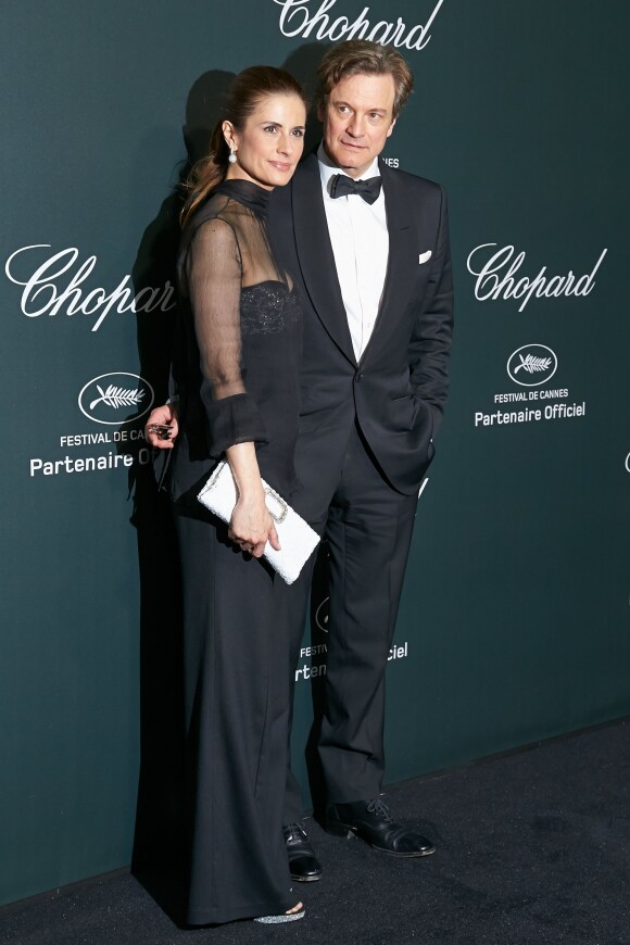 Colin Firth et sa femme Livia - Photocall de la soirée Chopard à l'aérodrome de Cannes-Mandelieu lors du 67e Festival de Cannes le 19 mai 2014