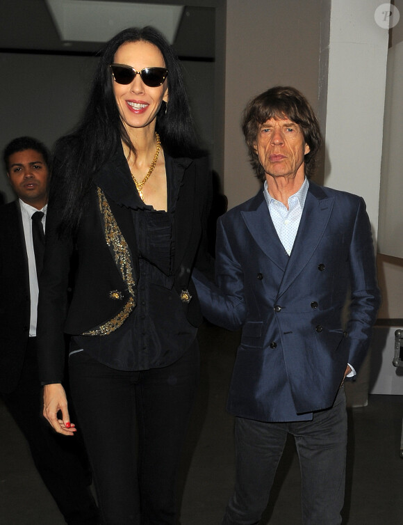 L'Wren Scott et Mick Jagger au défilé "L'Wren Scott" pendant la Fashion Week à Londres, le 15 septembre 2013.