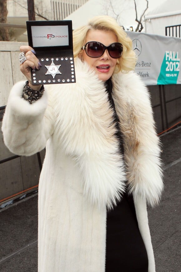 Joan Rivers lors de la Mercedes Benz Fashion Week de New York, le 14 février 2012