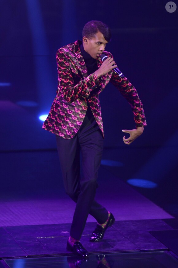 Stromae à la télévision italienne, à Milan le 19 février 2014.