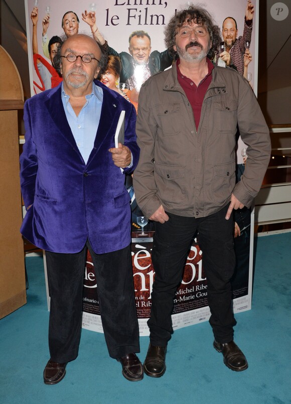 Jean-Michel Ribes et Jean-Marie Gourio - Avant-première du film "Brèves de comptoir" au Théâtre du Rond-Point à Paris, le 8 septembre 2014.