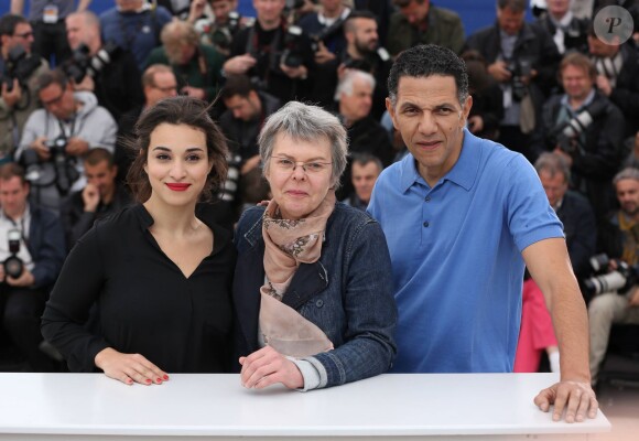 Camélia Jordana, Pascale Ferran et Roschdy Zem - Photocall du film "Bird People" au 67e Festival International du Film de Cannes, le 19 mai 2014.