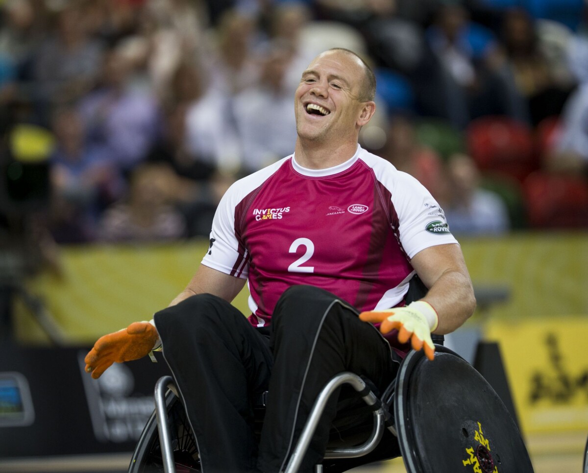 Photo Mike Tindall lors d'un match exhibition de rugby en fauteuil